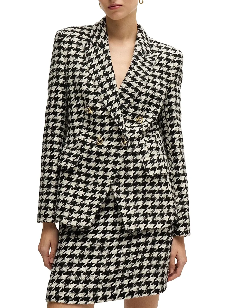 BOSS Women's Slim-Fit Jacket in Houndstooth Fabric - Black Multicolor | Thumbnail 1 BOSS Women's Slim-Fit Jacket in Houndstooth Fabric - Black Multicolor | Thumbnail 1
