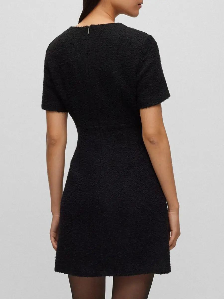 BOSS Women's Slim-Fit Tweed Dress With Button-Detail Pockets - Black | Thumbnail 2 BOSS Women's Slim-Fit Tweed Dress With Button-Detail Pockets - Black | Thumbnail 2
