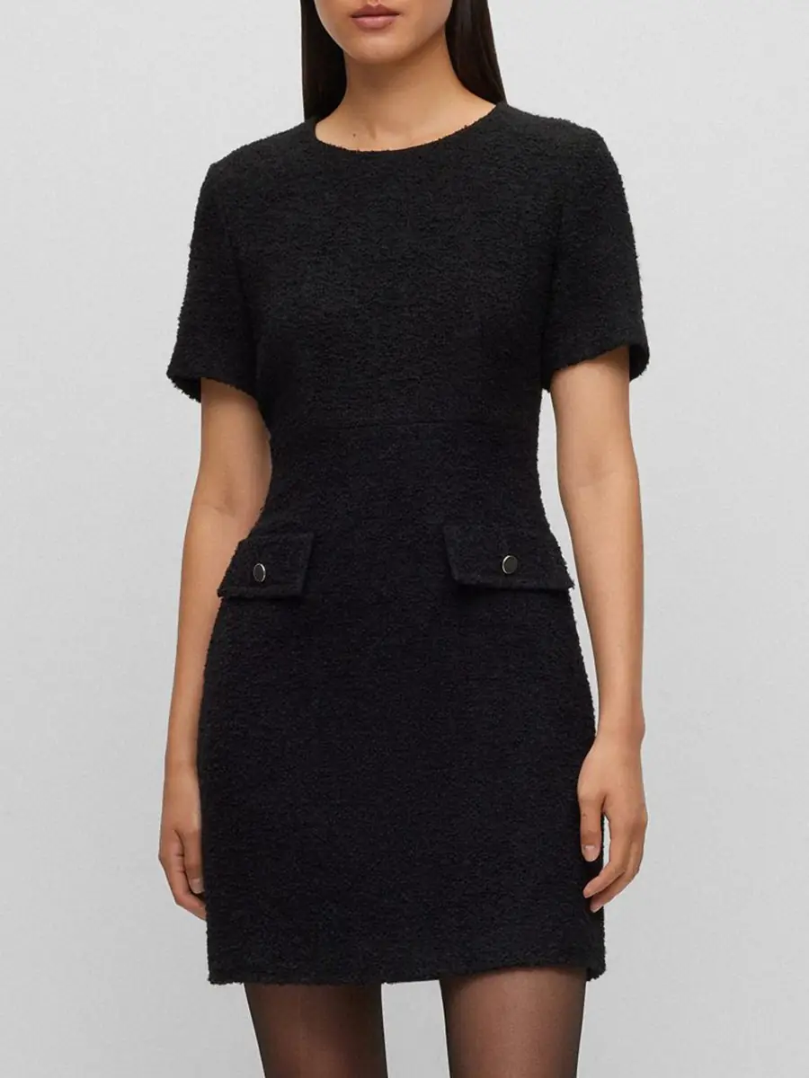BOSS Women's Slim-Fit Tweed Dress With Button-Detail Pockets - Black | Thumbnail 3 BOSS Women's Slim-Fit Tweed Dress With Button-Detail Pockets - Black | Thumbnail 3