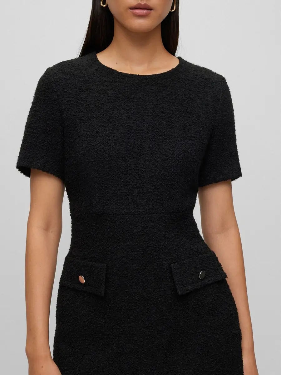 BOSS Women's Slim-Fit Tweed Dress With Button-Detail Pockets - Black | Thumbnail 4 BOSS Women's Slim-Fit Tweed Dress With Button-Detail Pockets - Black | Thumbnail 4