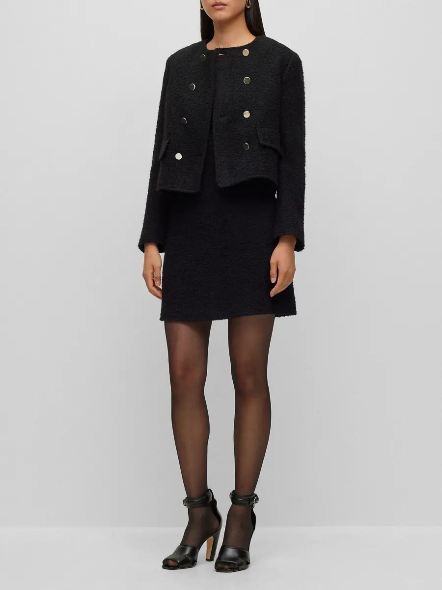 BOSS Women's Slim-Fit Tweed Dress With Button-Detail Pockets - Black | Thumbnail 5 BOSS Women's Slim-Fit Tweed Dress With Button-Detail Pockets - Black | Thumbnail 5