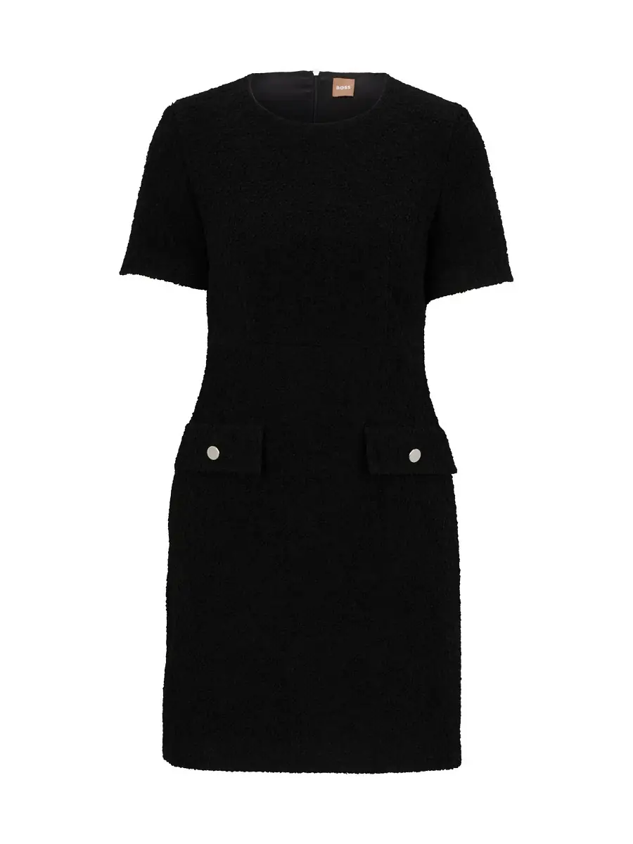 BOSS Women's Slim-Fit Tweed Dress With Button-Detail Pockets - Black | Thumbnail 6 BOSS Women's Slim-Fit Tweed Dress With Button-Detail Pockets - Black | Thumbnail 6