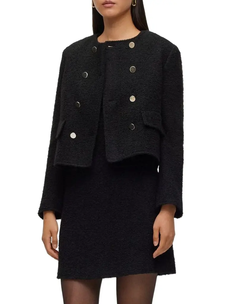 BOSS Women's Slim-Fit Tweed Dress With Button-Detail Pockets - Black | Thumbnail 1 BOSS Women's Slim-Fit Tweed Dress With Button-Detail Pockets - Black | Thumbnail 1