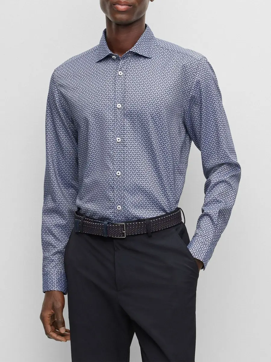 BOSS Men's Regular-Fit Shirt In Printed Fabric - Light Blue | Thumbnail 2 BOSS Men's Regular-Fit Shirt In Printed Fabric - Light Blue | Thumbnail 2