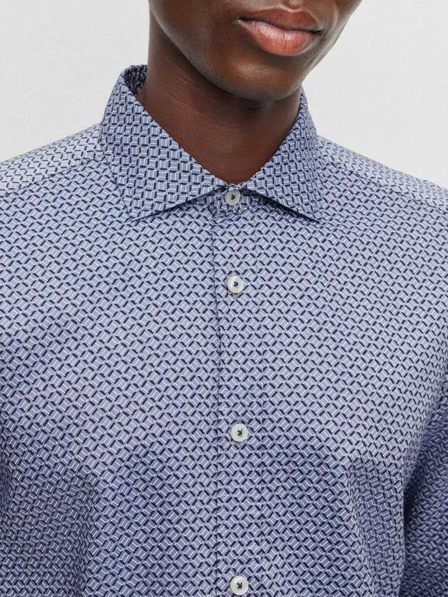 BOSS Men's Regular-Fit Shirt In Printed Fabric - Light Blue | Thumbnail 4 BOSS Men's Regular-Fit Shirt In Printed Fabric - Light Blue | Thumbnail 4