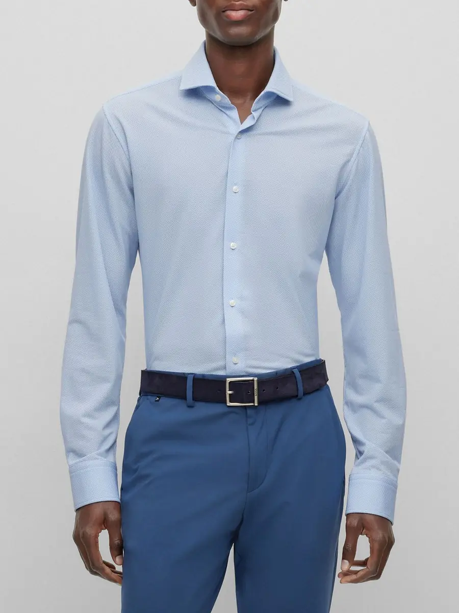 BOSS Men's Regular-Fit Shirt in Structured Performance-Stretch Fabric - Light Blue | Thumbnail 2 BOSS Men's Regular-Fit Shirt in Structured Performance-Stretch Fabric - Light Blue | Thumbnail 2