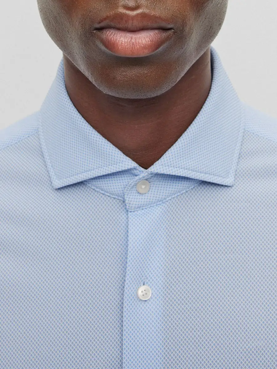 BOSS Men's Regular-Fit Shirt in Structured Performance-Stretch Fabric - Light Blue | Thumbnail 4 BOSS Men's Regular-Fit Shirt in Structured Performance-Stretch Fabric - Light Blue | Thumbnail 4
