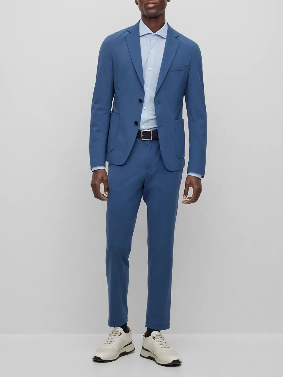 BOSS Men's Regular-Fit Shirt in Structured Performance-Stretch Fabric - Light Blue | Thumbnail 5 BOSS Men's Regular-Fit Shirt in Structured Performance-Stretch Fabric - Light Blue | Thumbnail 5