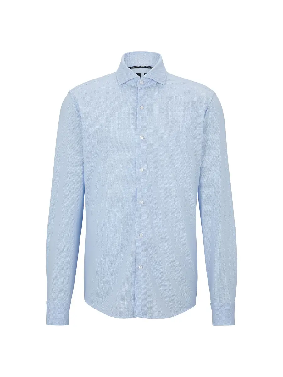 BOSS Men's Regular-Fit Shirt in Structured Performance-Stretch Fabric - Light Blue | Thumbnail 6 BOSS Men's Regular-Fit Shirt in Structured Performance-Stretch Fabric - Light Blue | Thumbnail 6