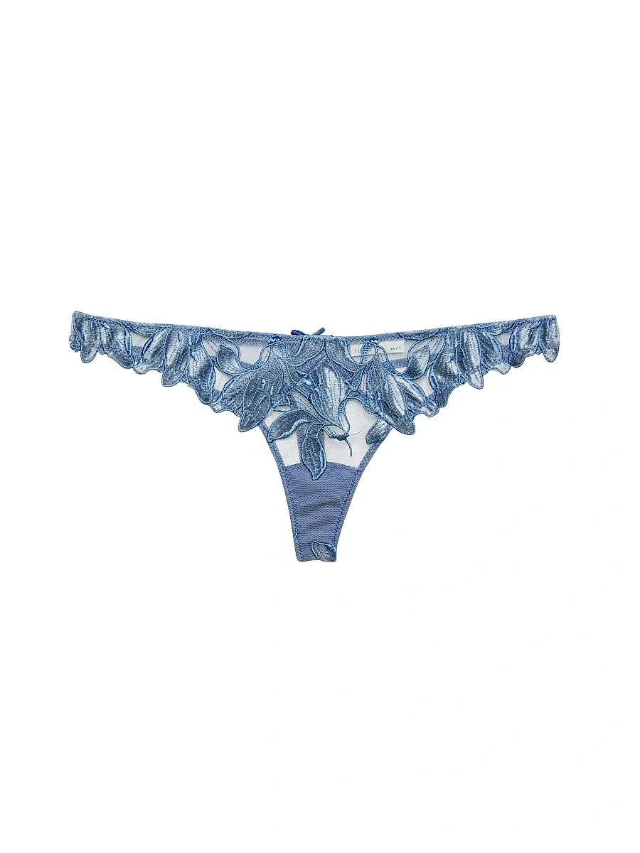 Fleur du Mal Women's Lily Floral Lace Thong - Icy Teal | Thumbnail 1 Fleur du Mal Women's Lily Floral Lace Thong - Icy Teal | Thumbnail 1