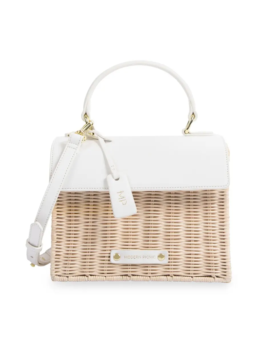Modern Picnic Women's The Mini Wicker & Vegan Leather Luncher - White Wicker | Thumbnail 1 Modern Picnic Women's The Mini Wicker & Vegan Leather Luncher - White Wicker | Thumbnail 1