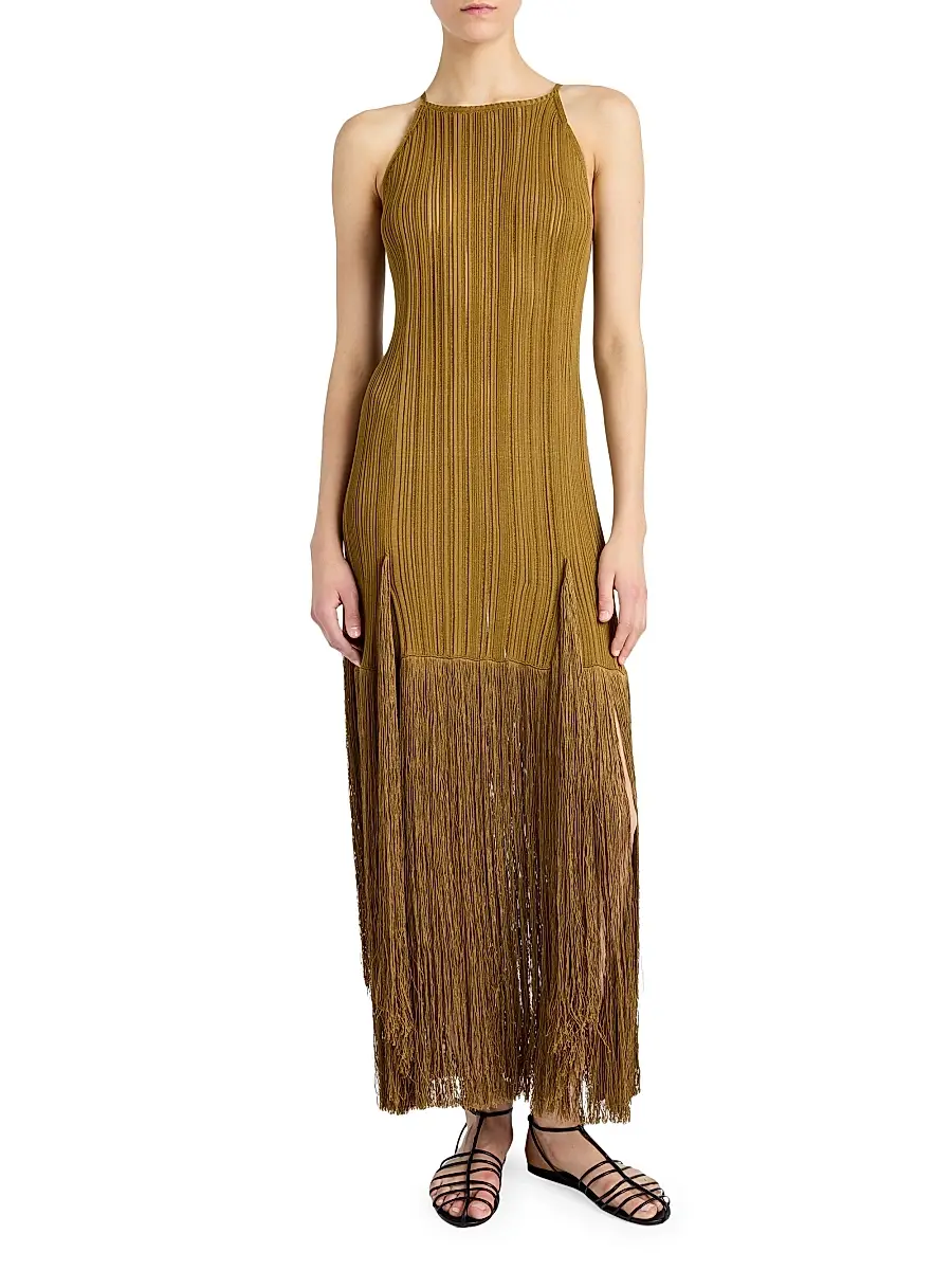 Proenza Schouler Women's Everly Plissé Fringe Maxi Dress - Chestnut | Thumbnail 2 Proenza Schouler Women's Everly Plissé Fringe Maxi Dress - Chestnut | Thumbnail 2
