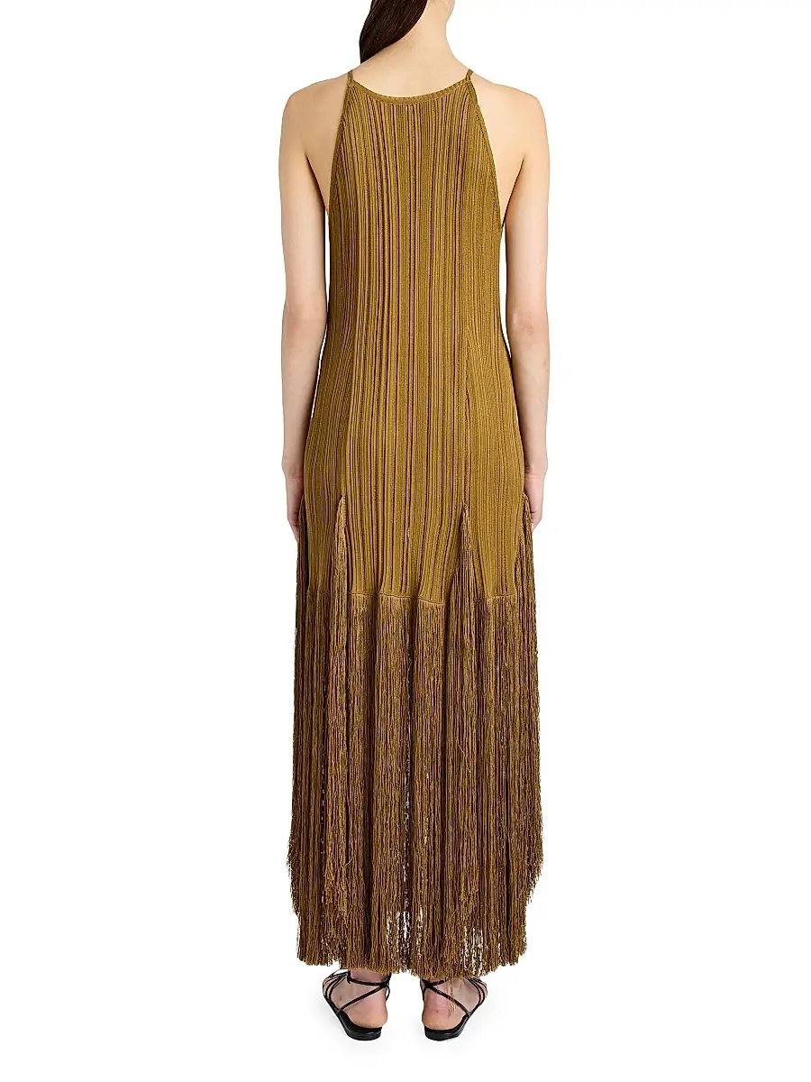 Proenza Schouler Women's Everly Plissé Fringe Maxi Dress - Chestnut | Thumbnail 4 Proenza Schouler Women's Everly Plissé Fringe Maxi Dress - Chestnut | Thumbnail 4