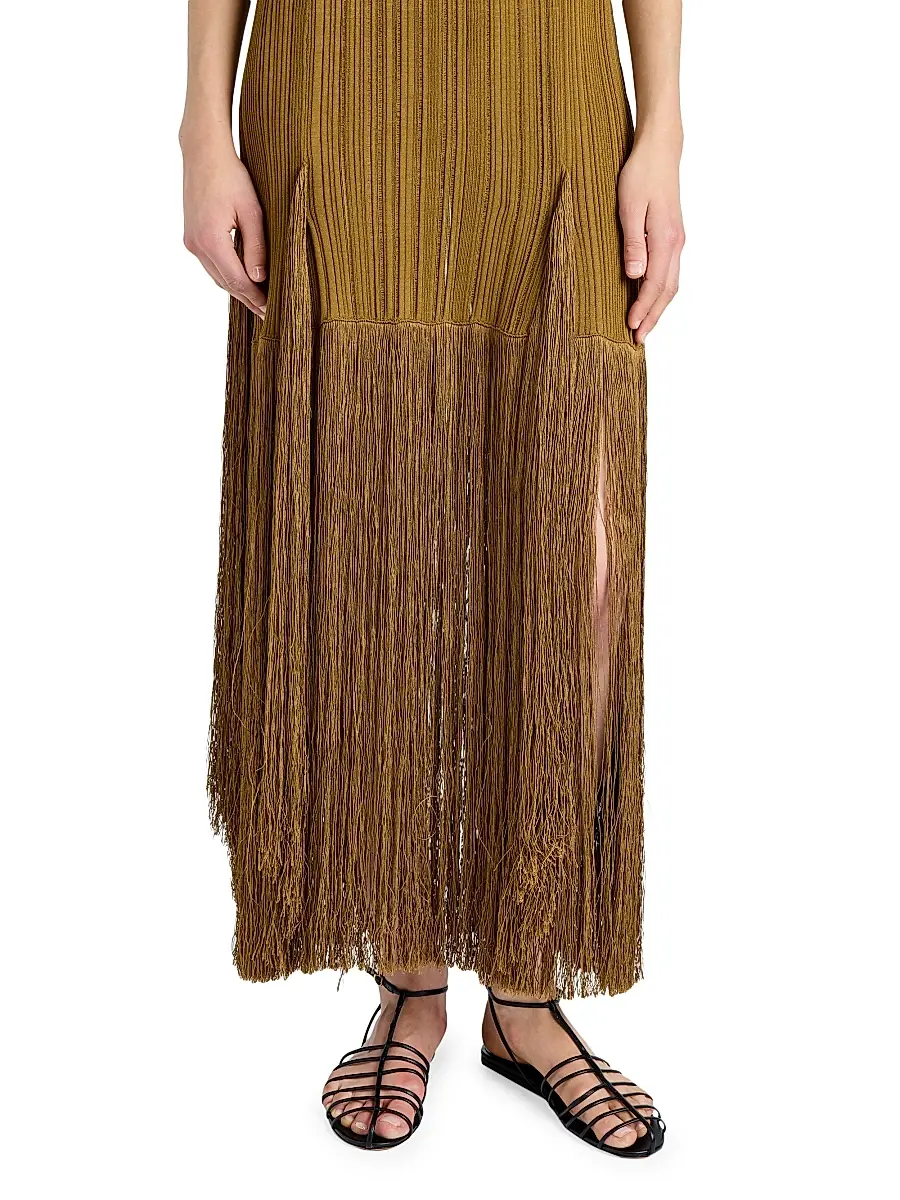 Proenza Schouler Women's Everly Plissé Fringe Maxi Dress - Chestnut | Thumbnail 5 Proenza Schouler Women's Everly Plissé Fringe Maxi Dress - Chestnut | Thumbnail 5