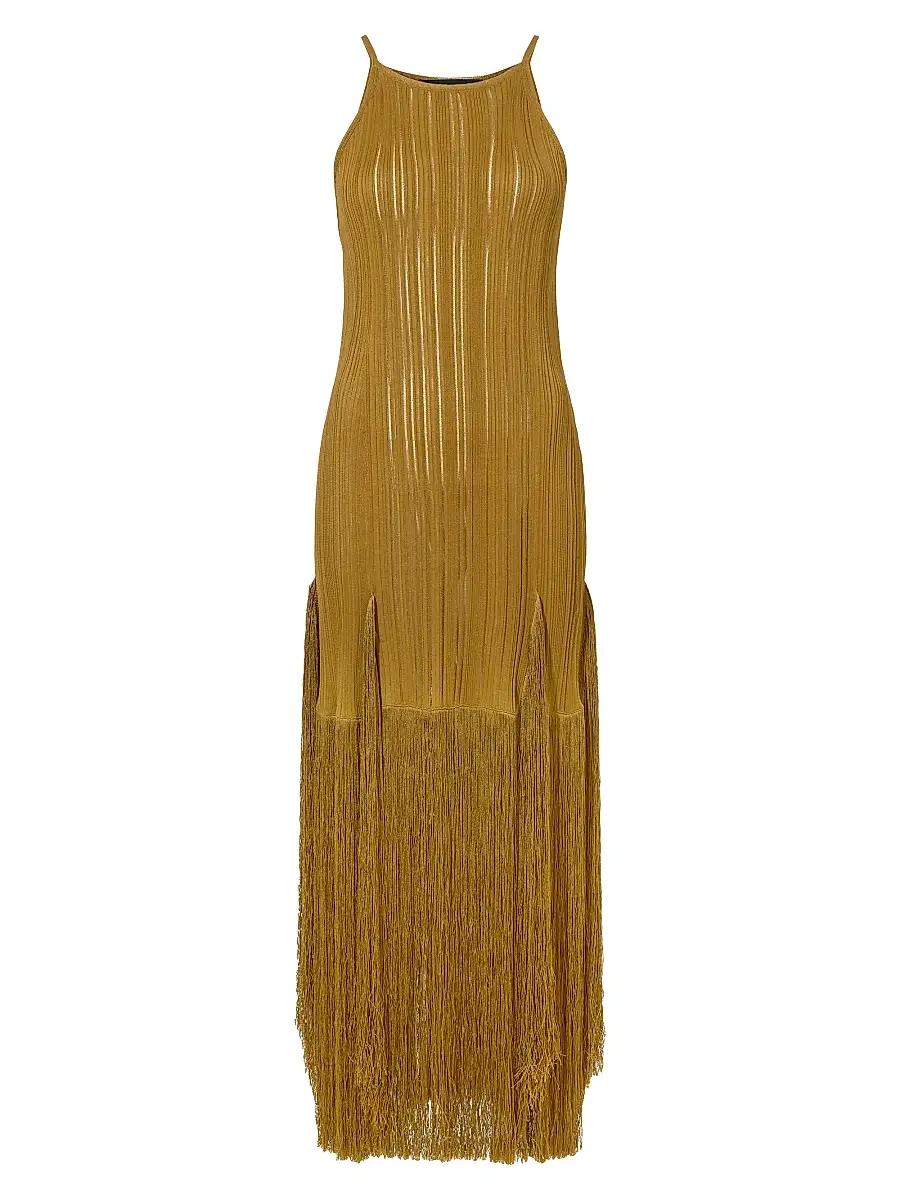 Proenza Schouler Women's Everly Plissé Fringe Maxi Dress - Chestnut | Thumbnail 1 Proenza Schouler Women's Everly Plissé Fringe Maxi Dress - Chestnut | Thumbnail 1