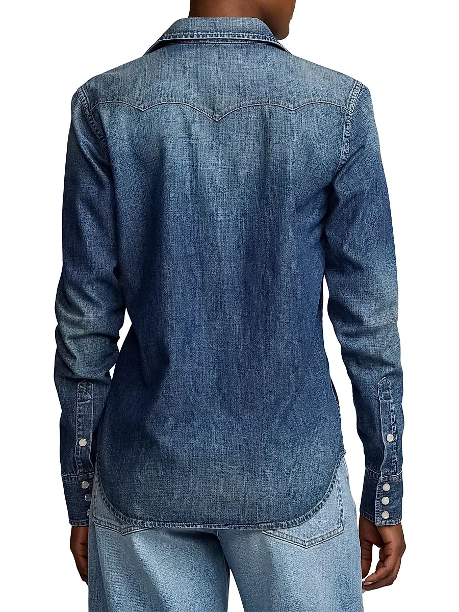 Ralph Lauren Collection Women's Denim Snap-Front Long-Sleeve Top | Thumbnail 5 Ralph Lauren Collection Women's Denim Snap-Front Long-Sleeve Top | Thumbnail 5
