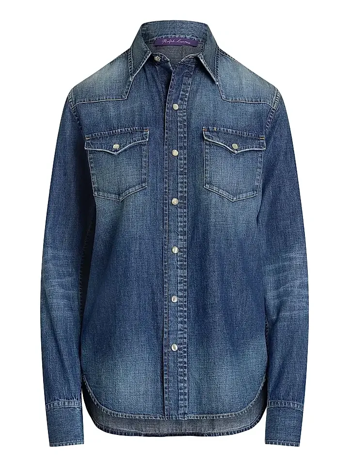 Women's Denim Snap-Front Long-Sleeve Top