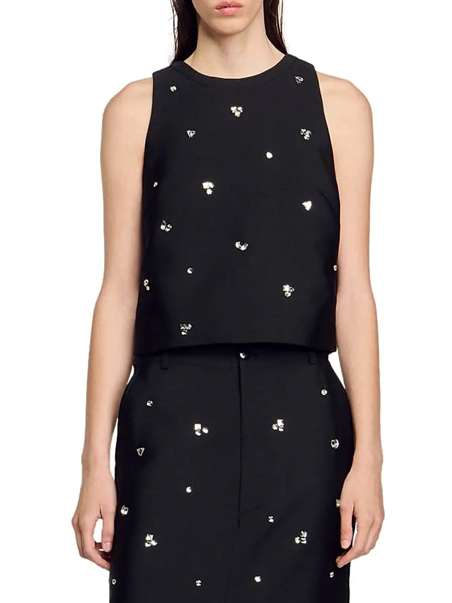 Sandro Women's Rhinestone Crop Top - Black | Thumbnail 2 Sandro Women's Rhinestone Crop Top - Black | Thumbnail 2