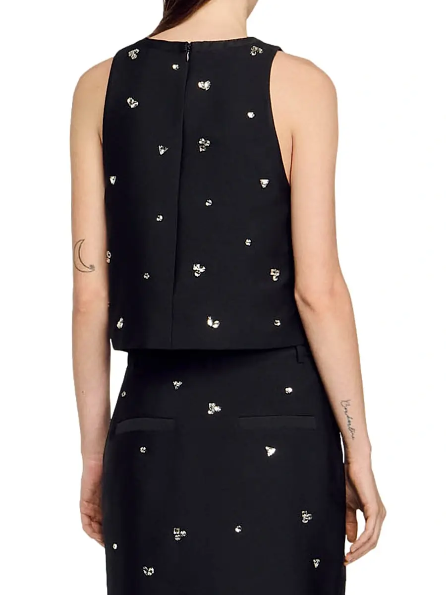 Sandro Women's Rhinestone Crop Top - Black | Thumbnail 3 Sandro Women's Rhinestone Crop Top - Black | Thumbnail 3