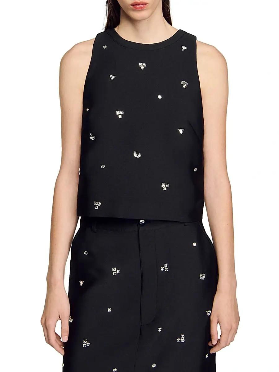 Sandro Women's Rhinestone Crop Top - Black | Thumbnail 5 Sandro Women's Rhinestone Crop Top - Black | Thumbnail 5