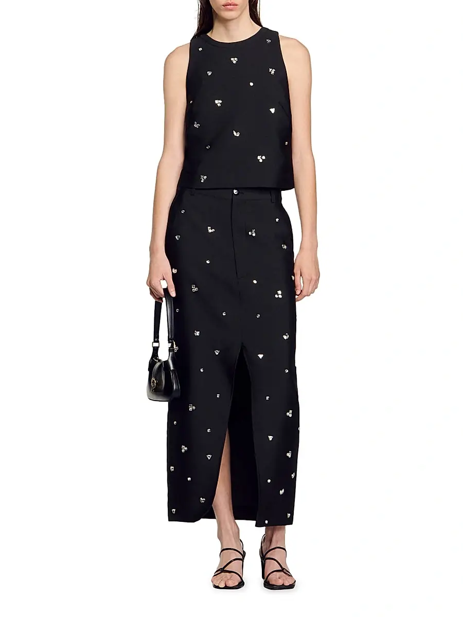 Sandro Women's Rhinestone Crop Top - Black | Thumbnail 6 Sandro Women's Rhinestone Crop Top - Black | Thumbnail 6