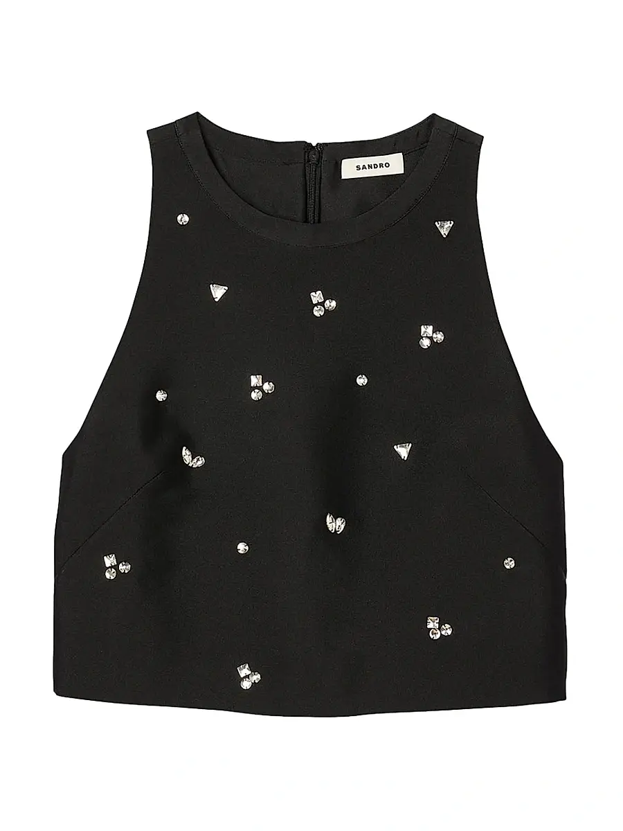 Sandro Women's Rhinestone Crop Top - Black | Thumbnail 1 Sandro Women's Rhinestone Crop Top - Black | Thumbnail 1