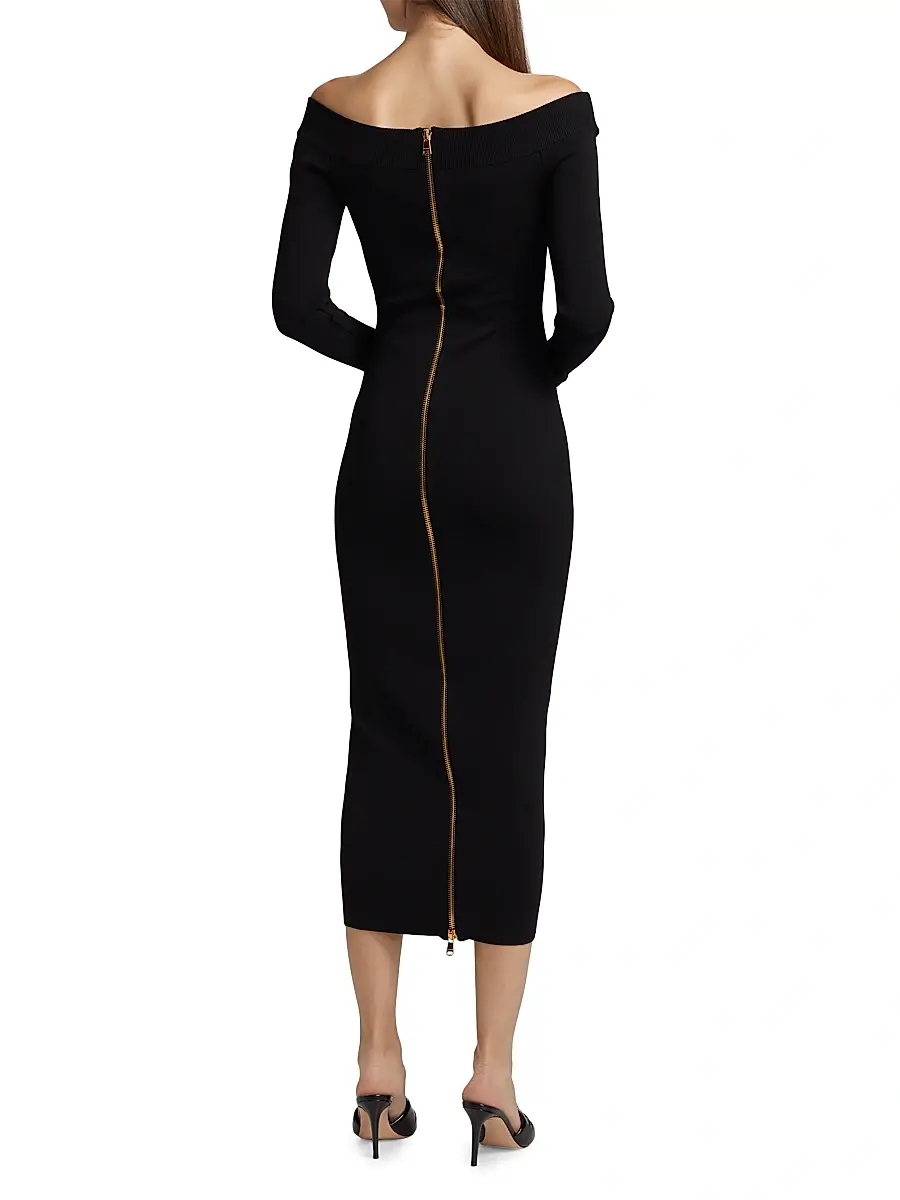 Balmain Women's Off-The-Shoulder Knit Midi-Dress - Noir | Thumbnail 5