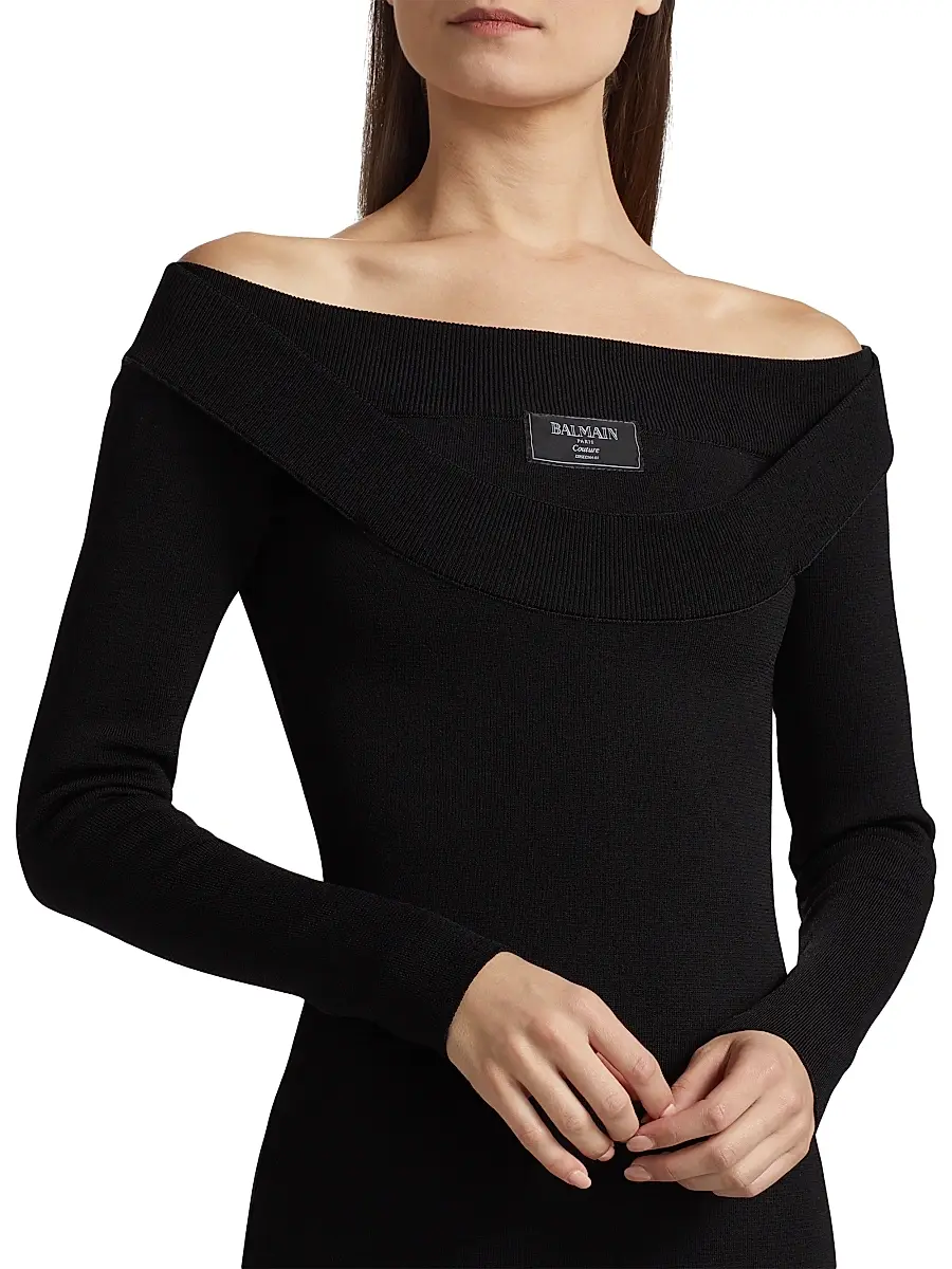 Balmain Women's Off-The-Shoulder Knit Midi-Dress - Noir | Thumbnail 6