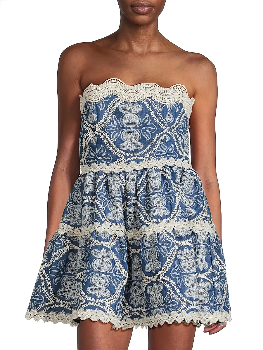Waimari Women's Time Adaline Embroidered Cotton Minidress - Denim | Thumbnail 3 Waimari Women's Time Adaline Embroidered Cotton Minidress - Denim | Thumbnail 3