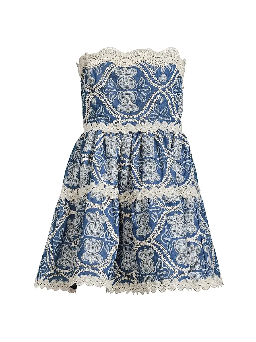 Waimari Women's Time Adaline Embroidered Cotton Minidress - Denim | Thumbnail 1 Waimari Women's Time Adaline Embroidered Cotton Minidress - Denim | Thumbnail 1