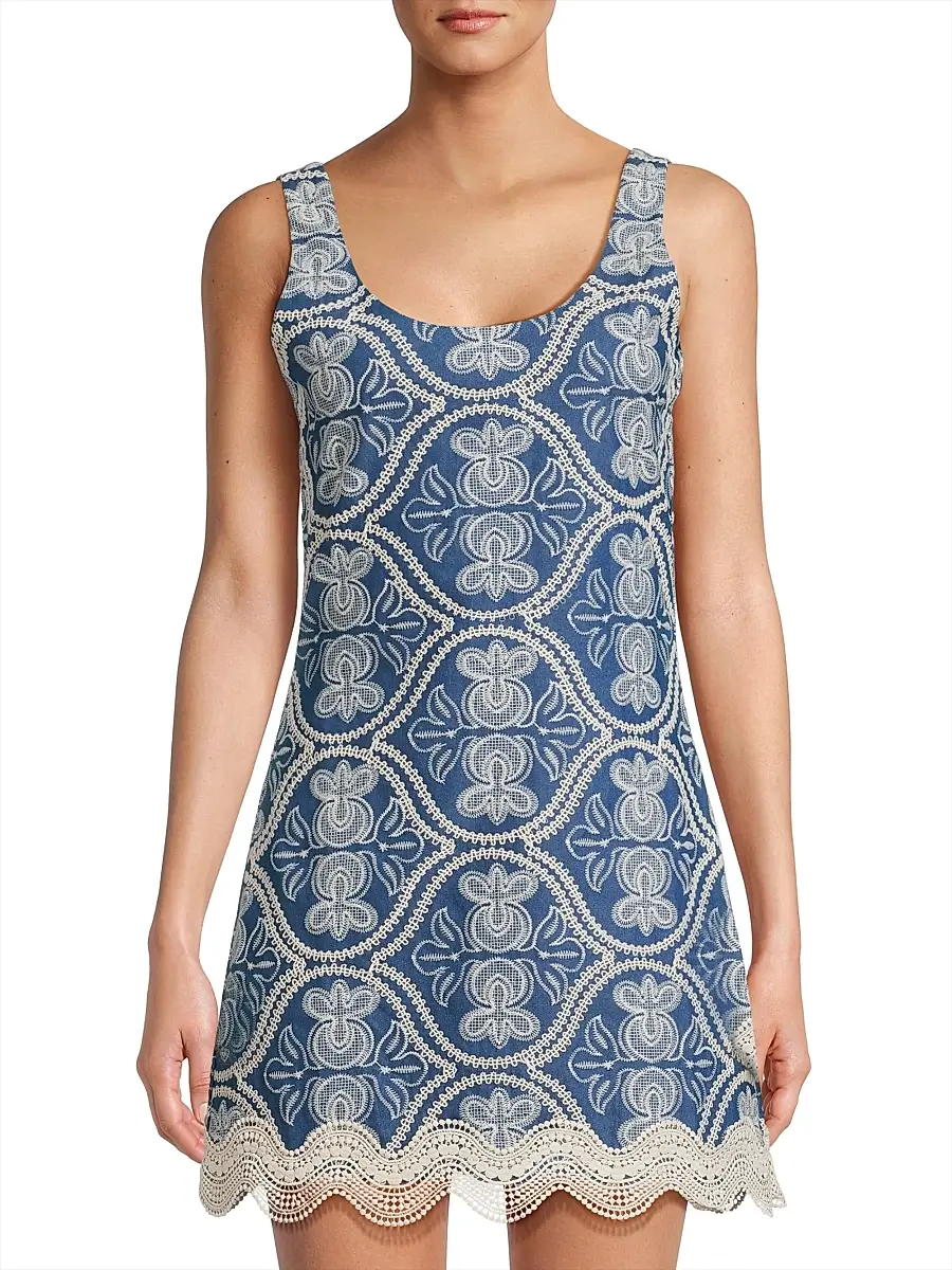 Waimari Women's Time Willow Embroidered Cotton Minidress - Denim | Thumbnail 3