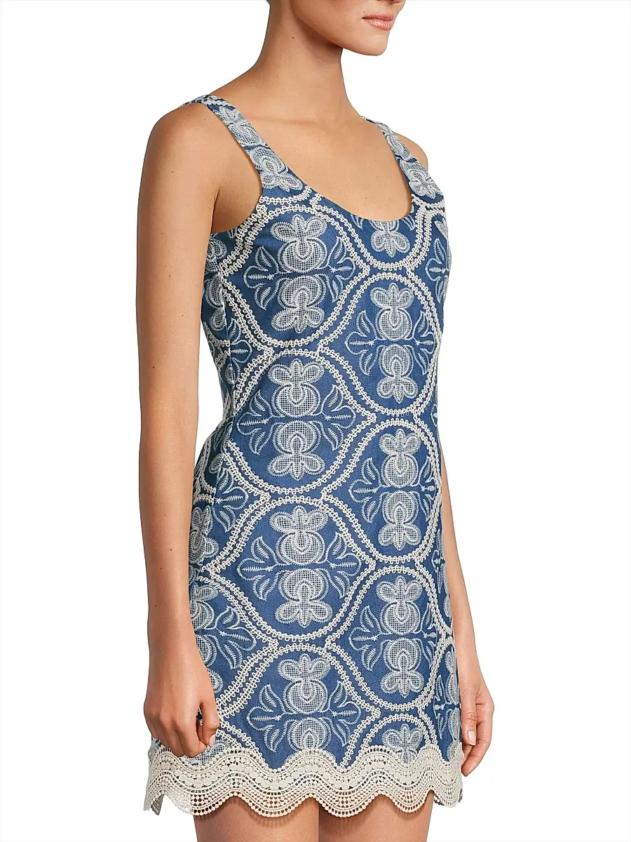 Waimari Women's Time Willow Embroidered Cotton Minidress - Denim | Thumbnail 4