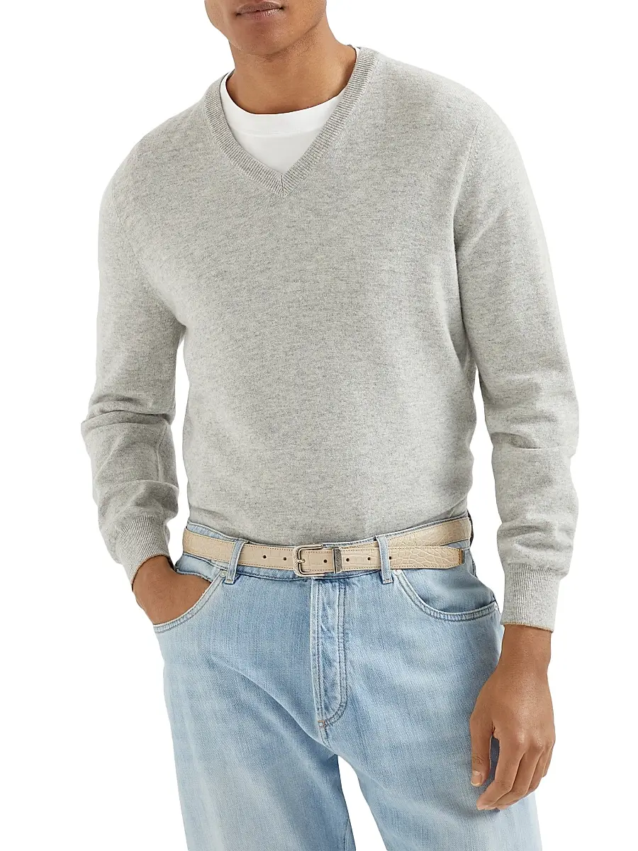 Brunello Cucinelli Men's Cashmere Sweater - Navy Blue | Thumbnail 2 Brunello Cucinelli Men's Cashmere Sweater - Navy Blue | Thumbnail 2