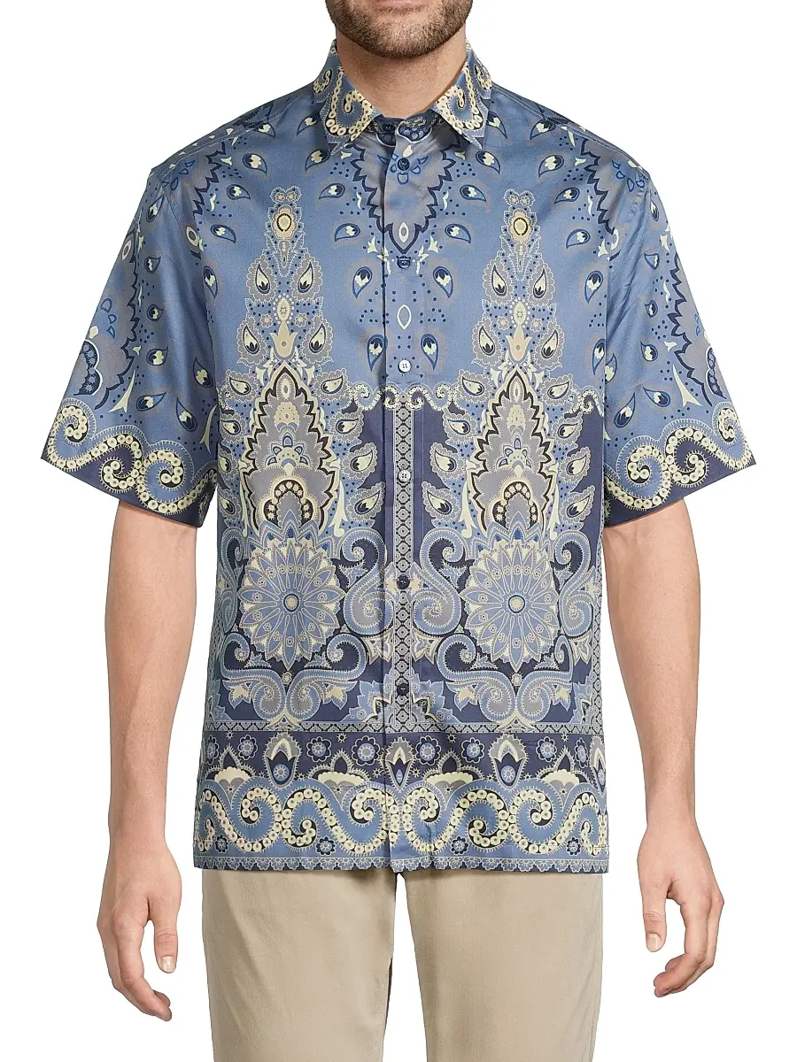 Etro Men's Paisley Cotton Camp Shirt - Blue | Thumbnail 3 Etro Men's Paisley Cotton Camp Shirt - Blue | Thumbnail 3