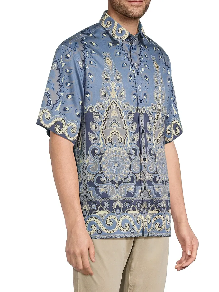 Etro Men's Paisley Cotton Camp Shirt - Blue | Thumbnail 4 Etro Men's Paisley Cotton Camp Shirt - Blue | Thumbnail 4