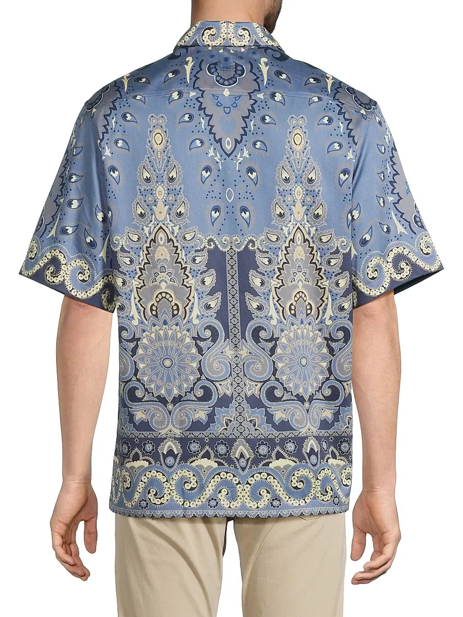 Etro Men's Paisley Cotton Camp Shirt - Blue | Thumbnail 5 Etro Men's Paisley Cotton Camp Shirt - Blue | Thumbnail 5