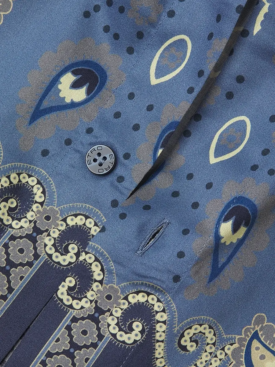 Etro Men's Paisley Cotton Camp Shirt - Blue | Thumbnail 6 Etro Men's Paisley Cotton Camp Shirt - Blue | Thumbnail 6