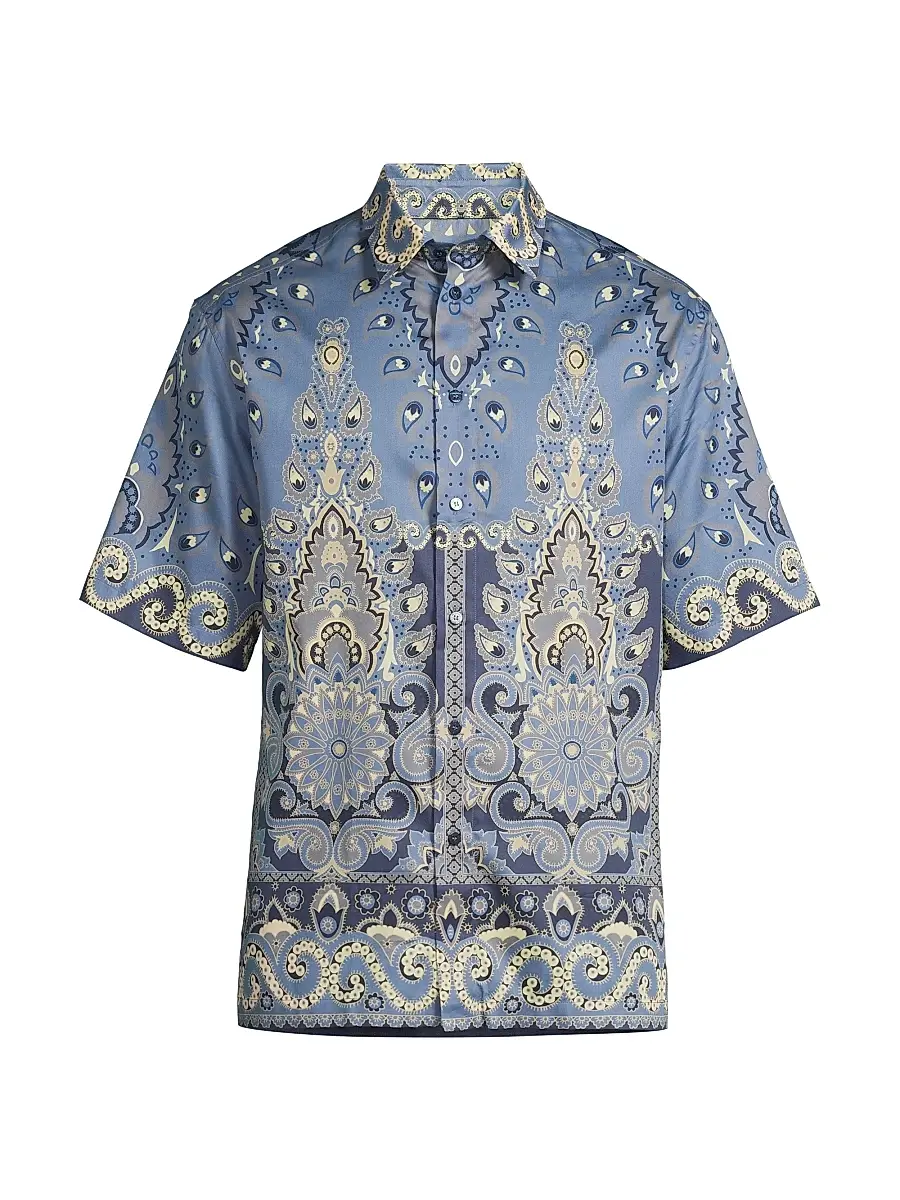 Etro Men's Paisley Cotton Camp Shirt - Blue | Thumbnail 1 Etro Men's Paisley Cotton Camp Shirt - Blue | Thumbnail 1