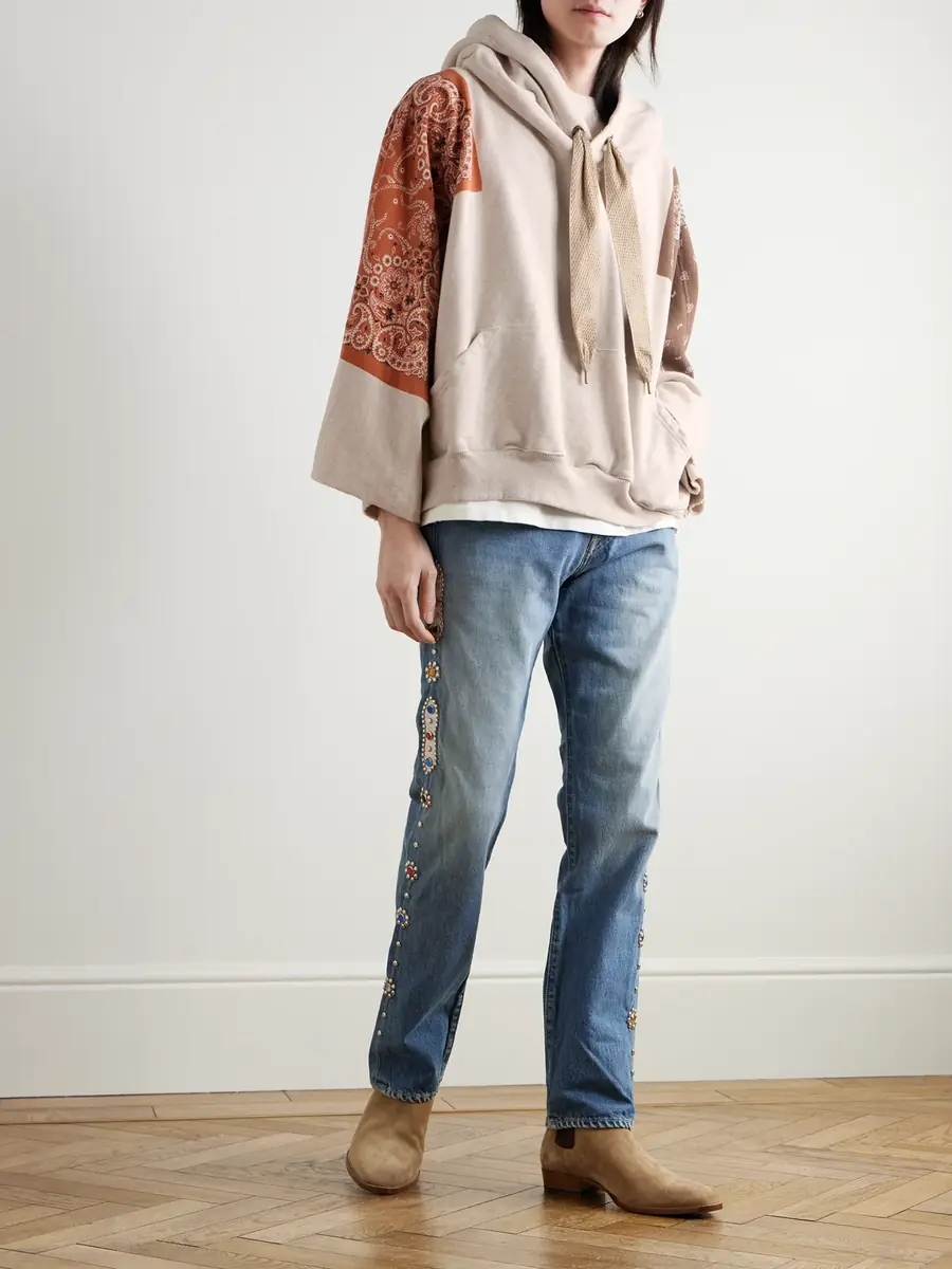 KAPITAL Monkey Cisco Straight-Leg Leather-Trimmed Embellished Jeans - Men | Thumbnail 2 KAPITAL Monkey Cisco Straight-Leg Leather-Trimmed Embellished Jeans - Men | Thumbnail 2