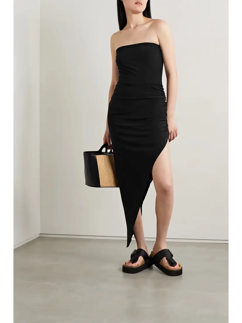 Norma Kamali Strapless Ruched Stretch-jersey Midi Dress | Thumbnail 2 Norma Kamali Strapless Ruched Stretch-jersey Midi Dress | Thumbnail 2