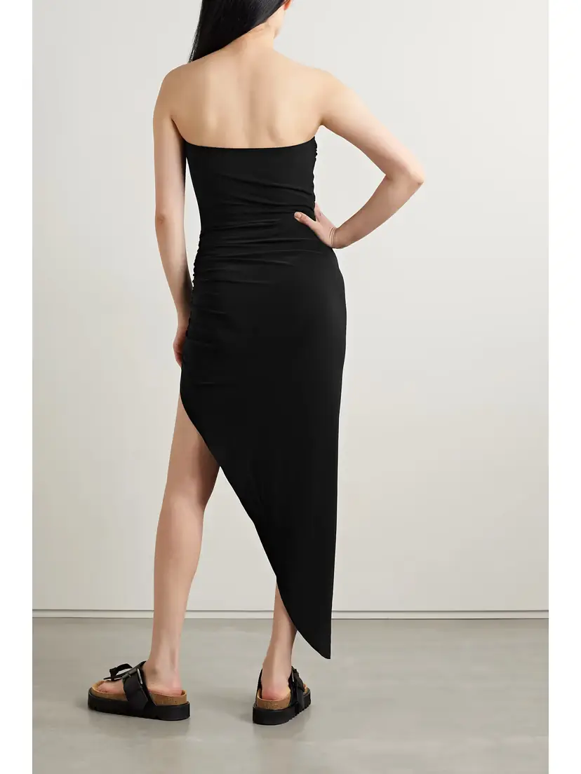 Norma Kamali Strapless Ruched Stretch-jersey Midi Dress | Thumbnail 3 Norma Kamali Strapless Ruched Stretch-jersey Midi Dress | Thumbnail 3