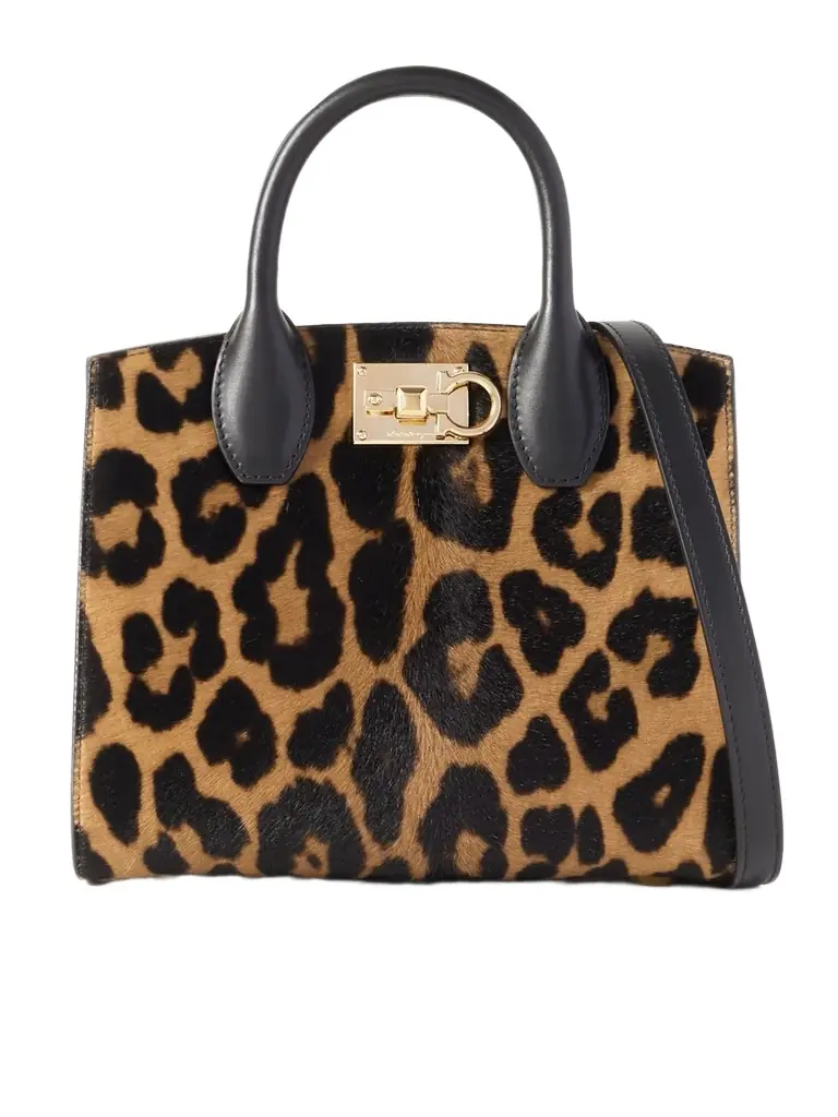 Ferragamo The Studio Box Leather-trimmed Leopard-print Calf Hair Tote | Thumbnail 1 Ferragamo The Studio Box Leather-trimmed Leopard-print Calf Hair Tote | Thumbnail 1