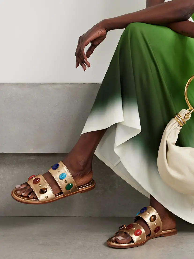 Gianvito Rossi Embellished Metallic Leather Slides | Thumbnail 2