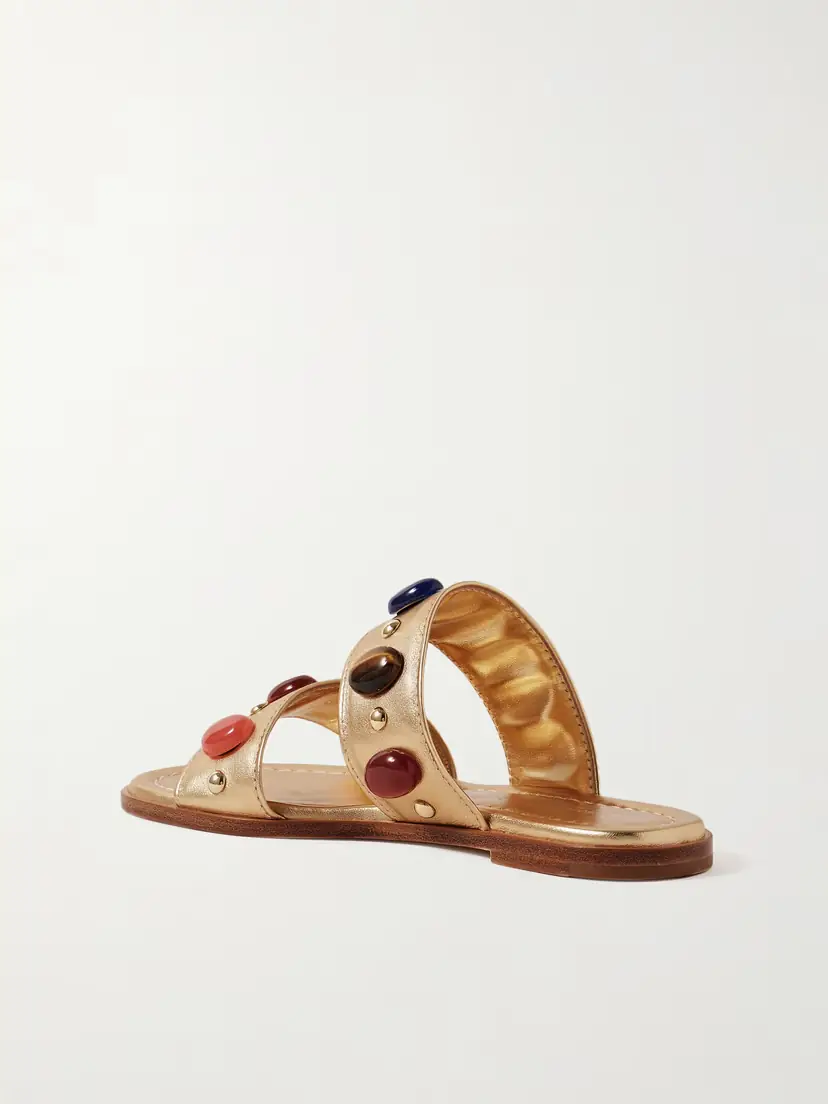 Gianvito Rossi Embellished Metallic Leather Slides | Thumbnail 3