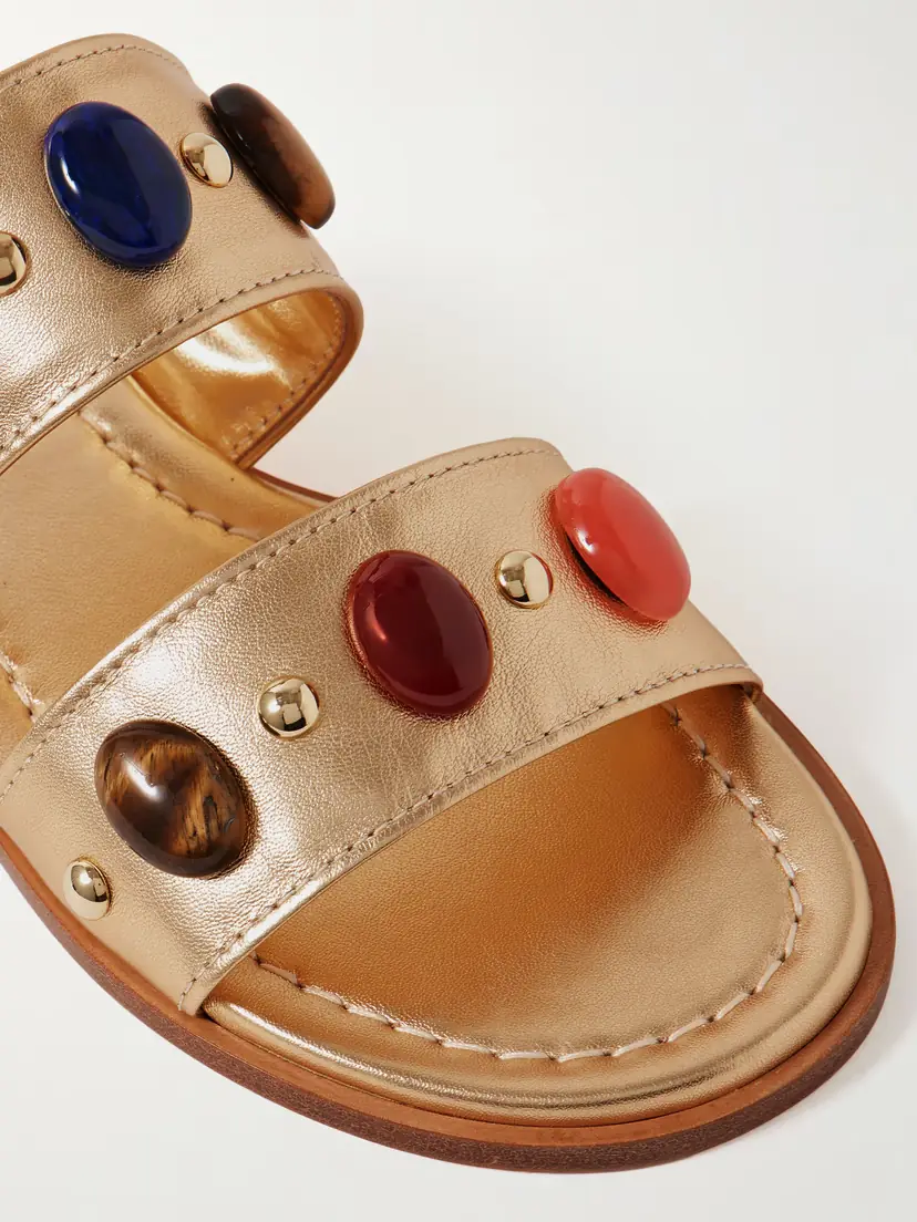 Gianvito Rossi Embellished Metallic Leather Slides | Thumbnail 4