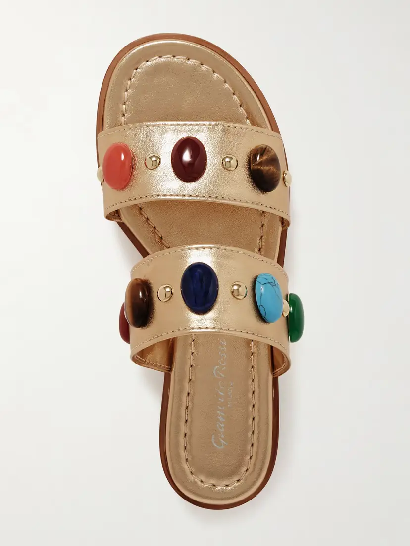 Gianvito Rossi Embellished Metallic Leather Slides | Thumbnail 5