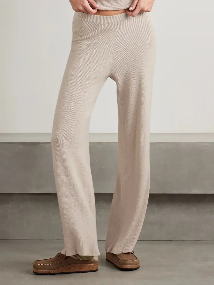 The Elder Statesman Delicash Ribbed Cashmere And Silk-blend Wide-leg Pants | Thumbnail 3
