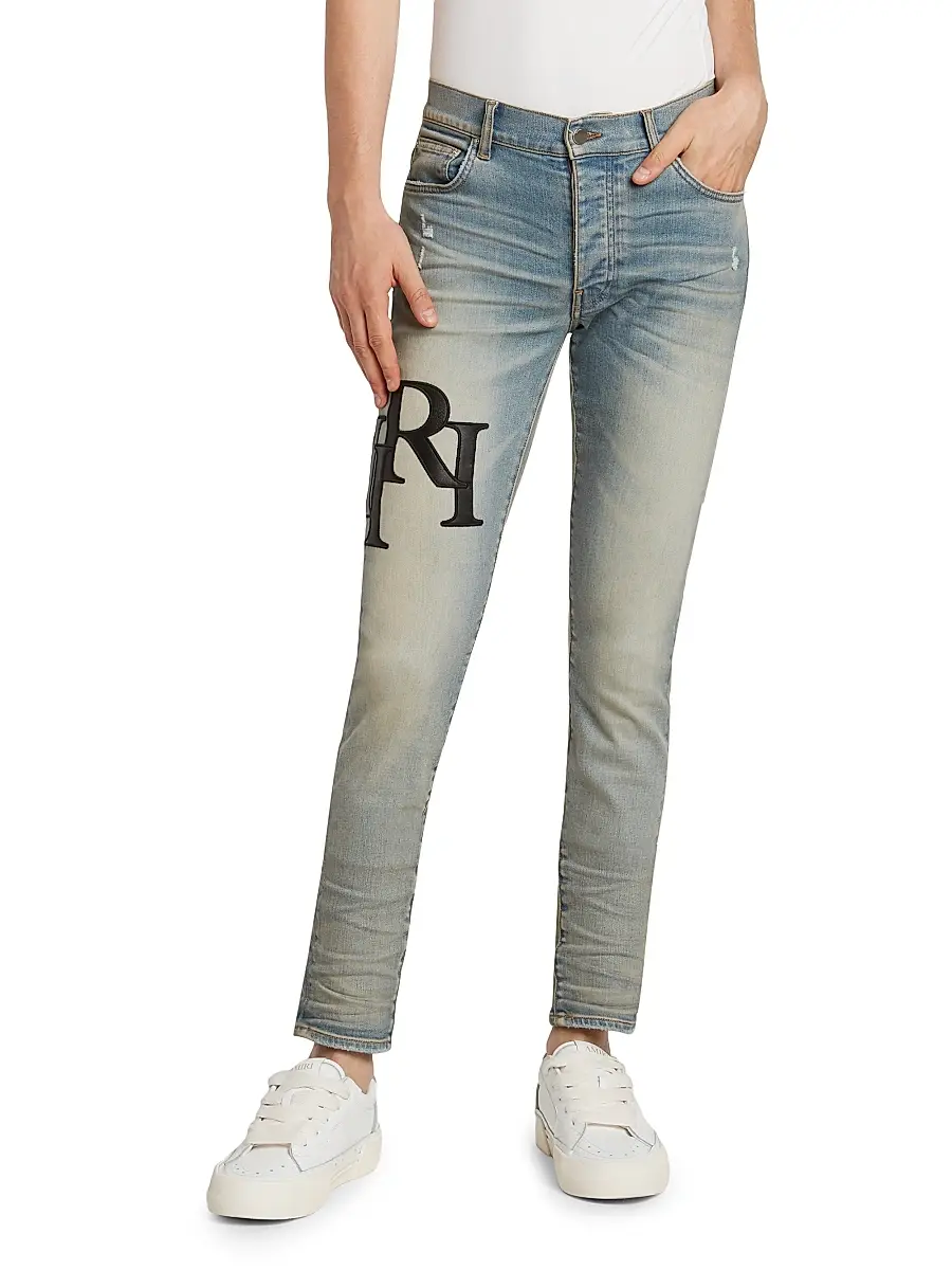 Amiri Men's Staggered Logo Skinny Jeans - Antique Indigo Black | Thumbnail 2