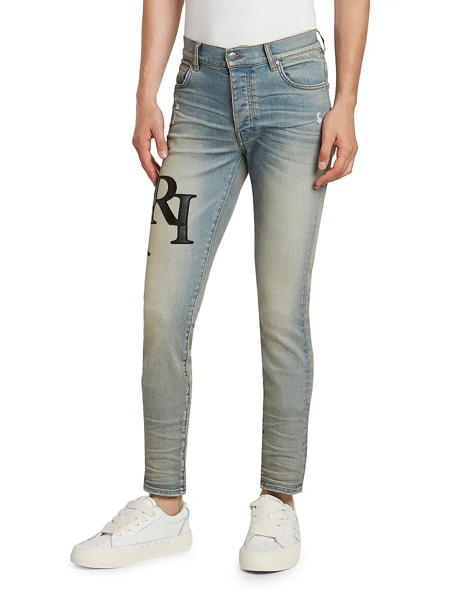 Amiri Men's Staggered Logo Skinny Jeans - Antique Indigo Black | Thumbnail 3