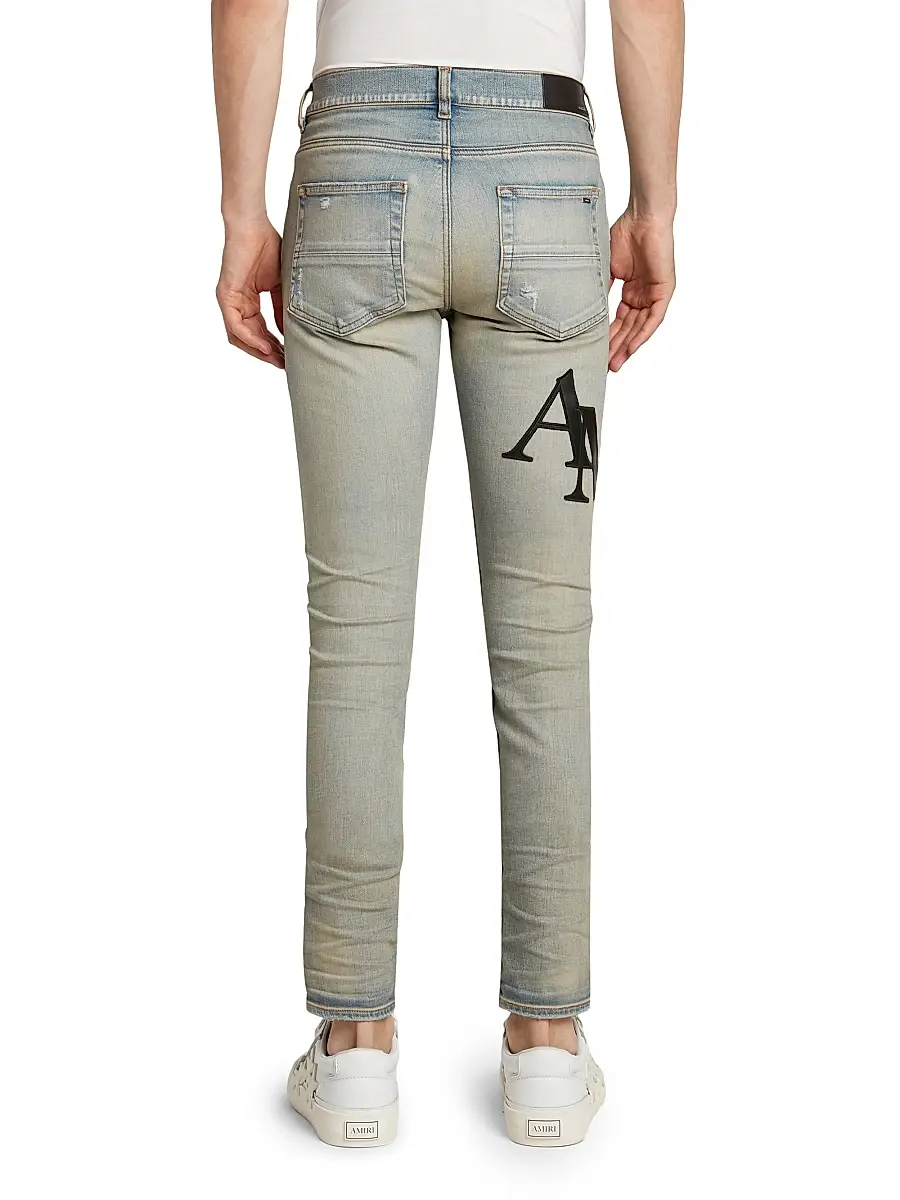 Amiri Men's Staggered Logo Skinny Jeans - Antique Indigo Black | Thumbnail 4